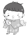 女の子　七夕　イラスト　白黒　かわいい