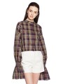 チェック柄のパフスリーブシャツ (エリン)ELIN Plaid puff slve shirt 