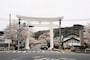 春には薄紅色の桜が彩る一の鳥居からの参道