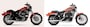 XL883Rの2003年式（左）と2005年式（右）を比較。コンセプトを同じとするモデルながら、2005年式の方が長い車体となっている。また重量も後年式モデルの方が30kgほど重い。スポーツバイクながら、後者はクルーザー型にシフトしている