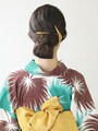 ロング浴衣・低めの位置に作る輪っかお団子ヘア