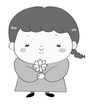 秋　イラスト　女の子　白黒　かわいい　コスモス　