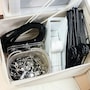ダイソーの大きな布製の収納ボックスに洗濯用品をまとめて収納