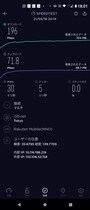 5G通信の例（回線は楽天モバイル、アプリSPEEDTEST使用）
