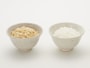 茶色いもみ殻を除いたのが玄米です。「胚芽（はいが）」「ぬか」（果皮・種皮など）「胚乳（はいにゅう）」の構造でできています。胚芽・ヌカにはビタミン・ミネラル・食物繊維が豊富に含まれており、栄養たっぷりです。一方で、ヌカと胚芽を削り取り、胚乳（はいにゅう）だけになったものが白米。