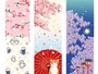 左上：てぬぐい お花見パンダ ピンク（880円）　左下：てぬぐいのはんかち 春の宴 （550円）　中：絵てぬぐい 舞桜と豆柴（1100円）　右：絵てぬぐい 朧桜に月灯 ブルー（1100円）※すべて税込（画像提供：濱文様）