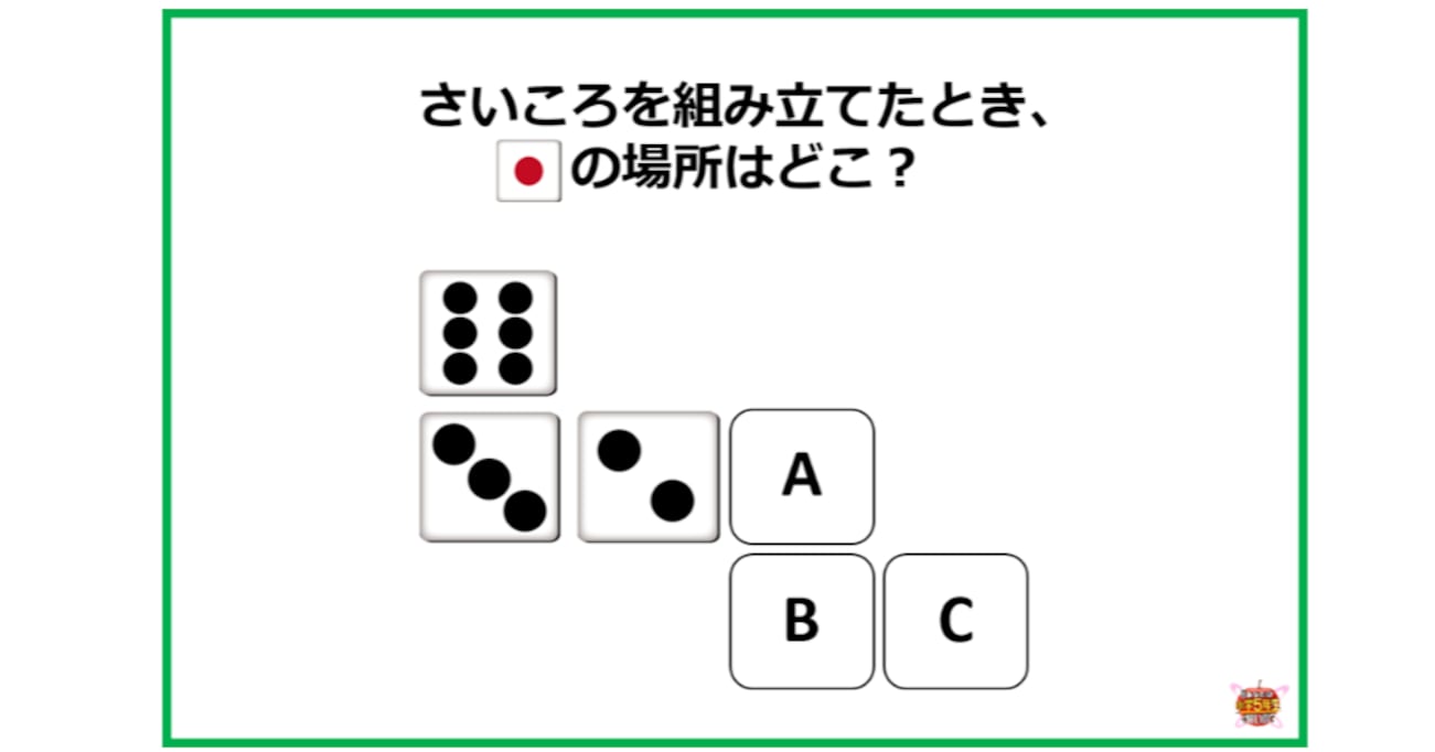 【小2レベル】さいころを組み立てた時、一の目の場所はどこになる？