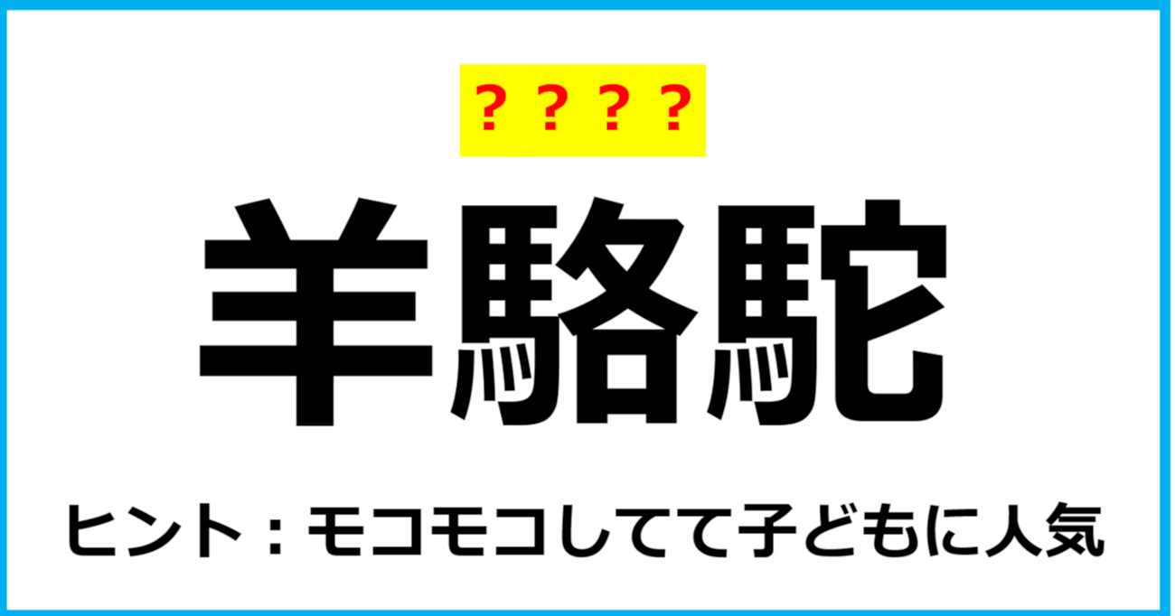 【難読クイズ】動物の名前「羊駱駝」なんて読む？（第26問）