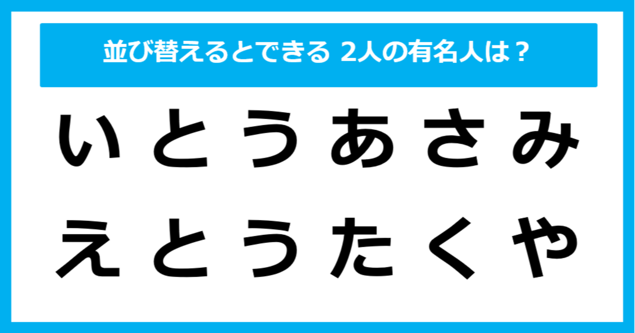 【並び替えクイズ】この中に隠れている、ふたりの「有名人の名前」は？（第22問）