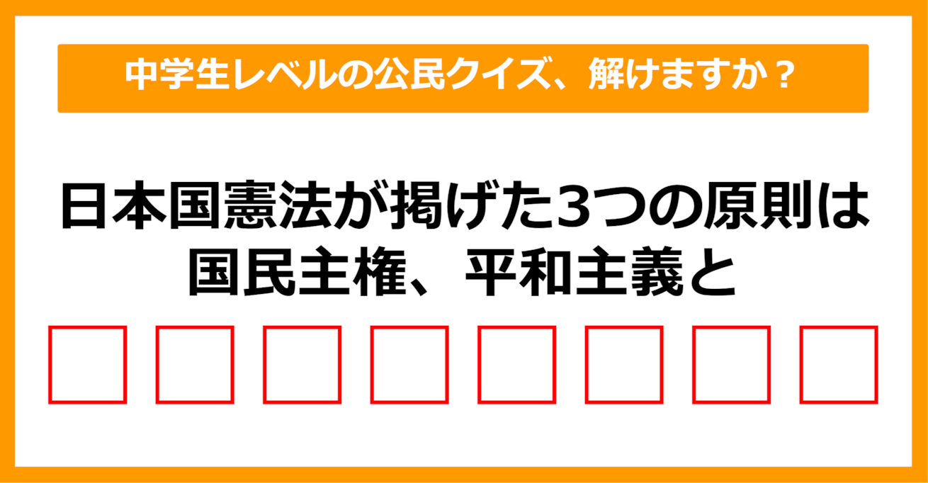 【中学公民クイズ】日本国憲法が掲げた3つの原則は、国民主権、平和主義と何でしょう？（第5問）