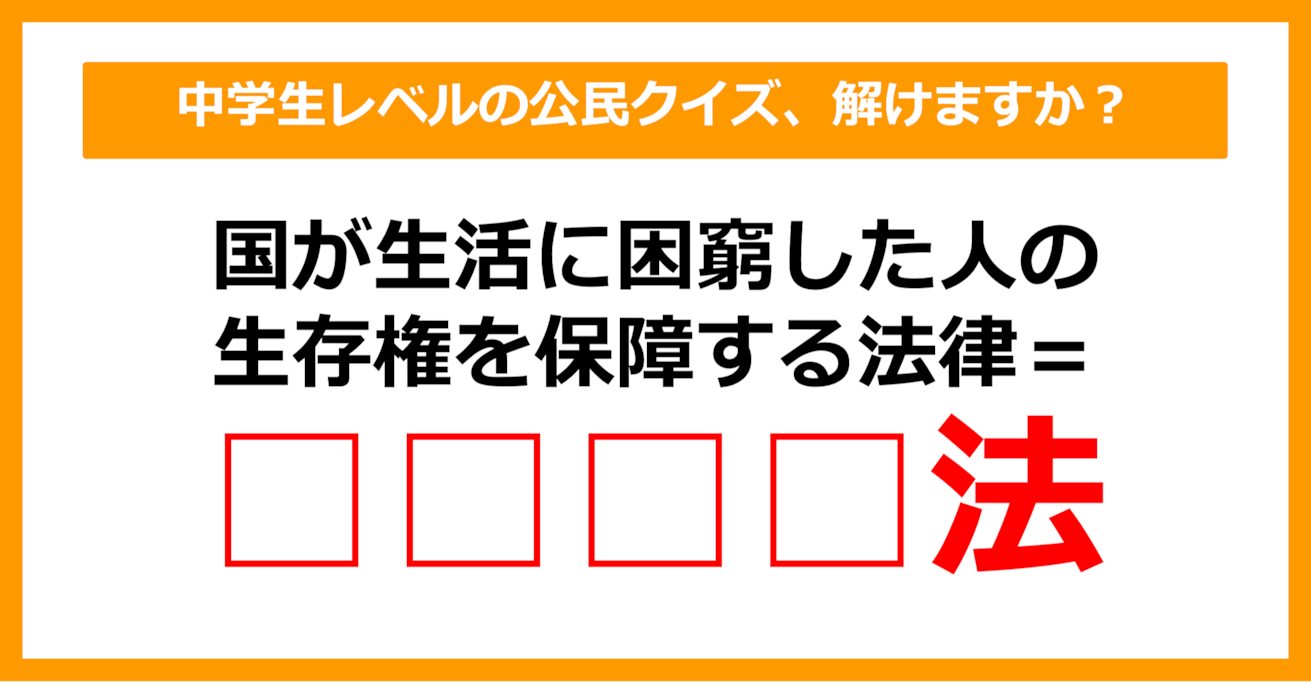 【公民クイズ】国が生活に困窮した人の生存権を保障する法律を何という？（第29問）