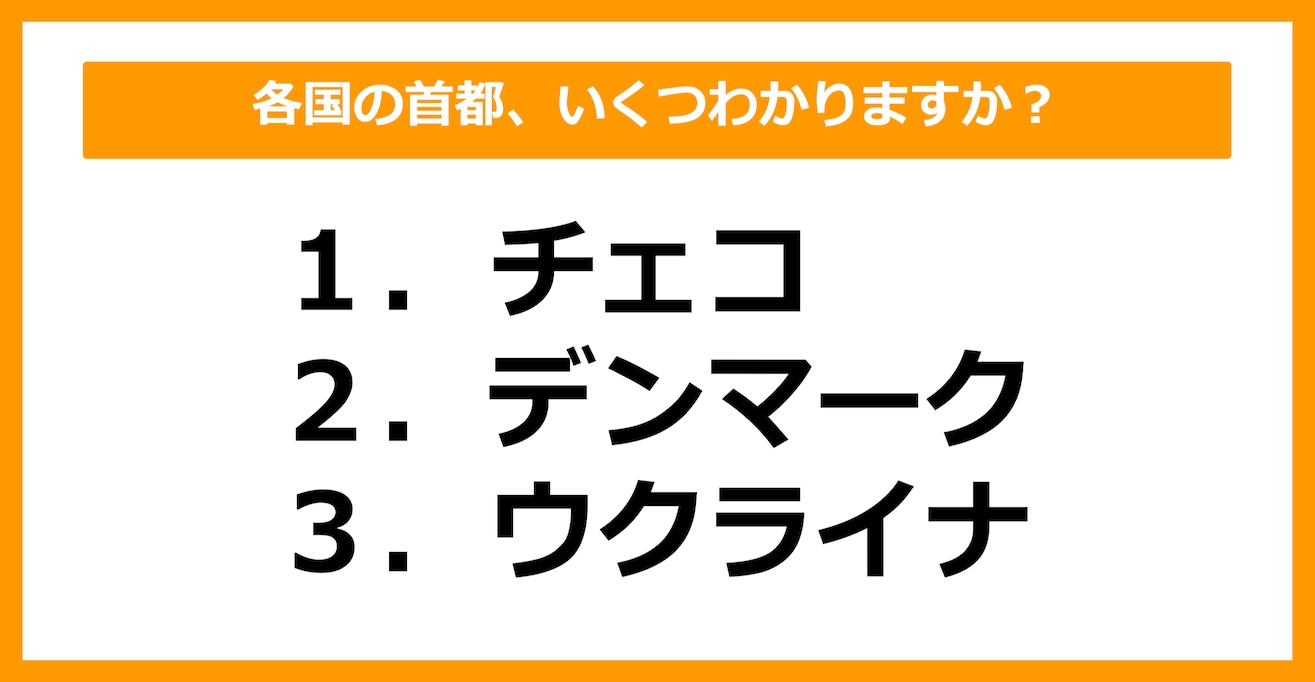 【世界地理】チェコ、デンマーク、ウクライナの首都はどこでしょう？（第24問）