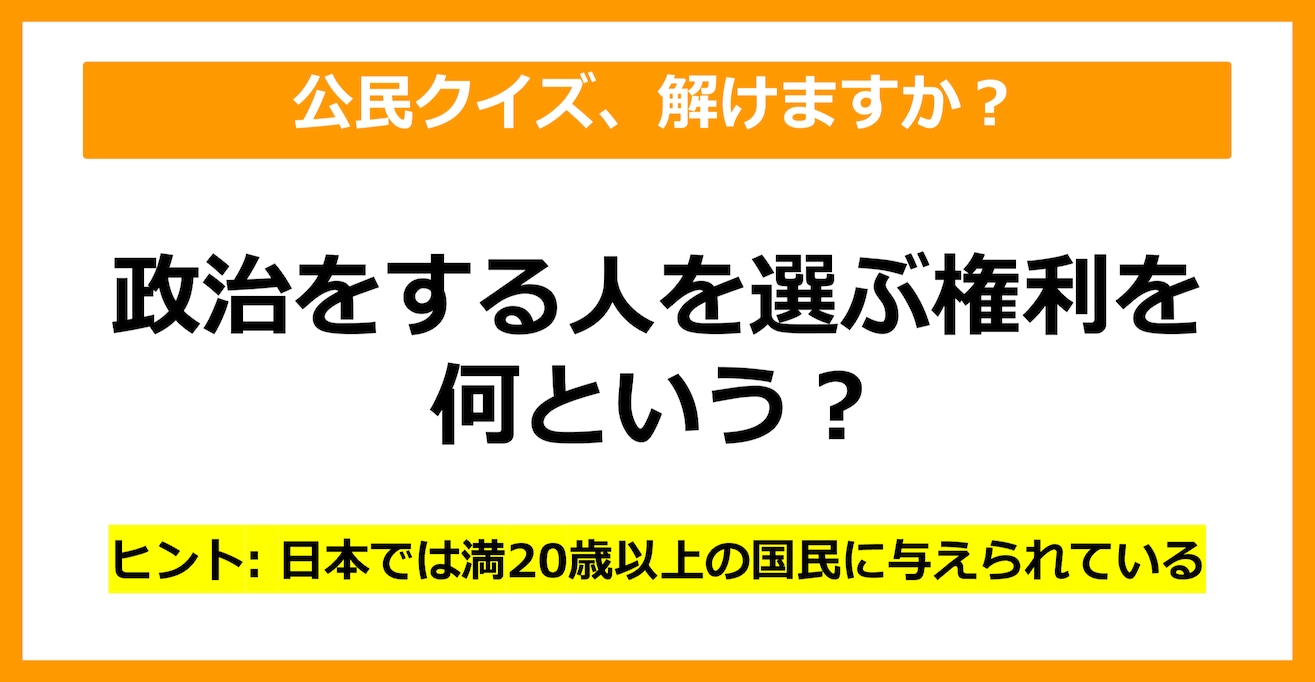 【公民クイズ】政治をする人を選ぶ権利を何というでしょう？（第33問）