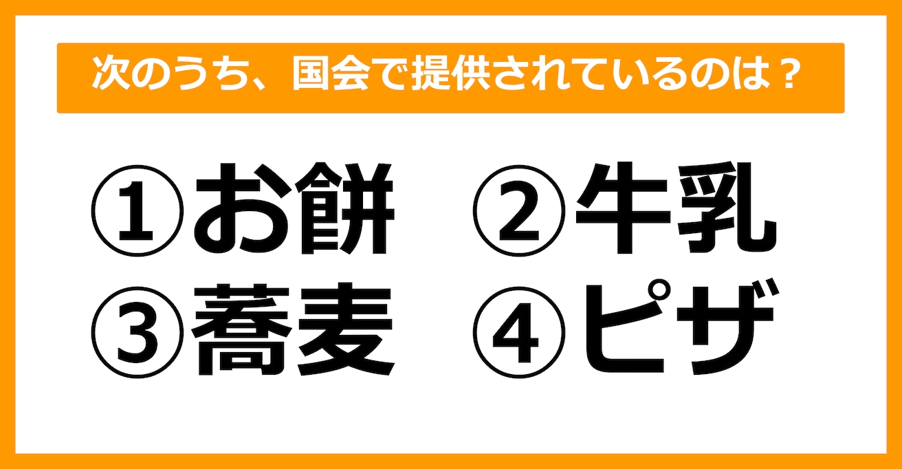 【雑学クイズ】次のうち、国会で提供されているのはどれでしょう？