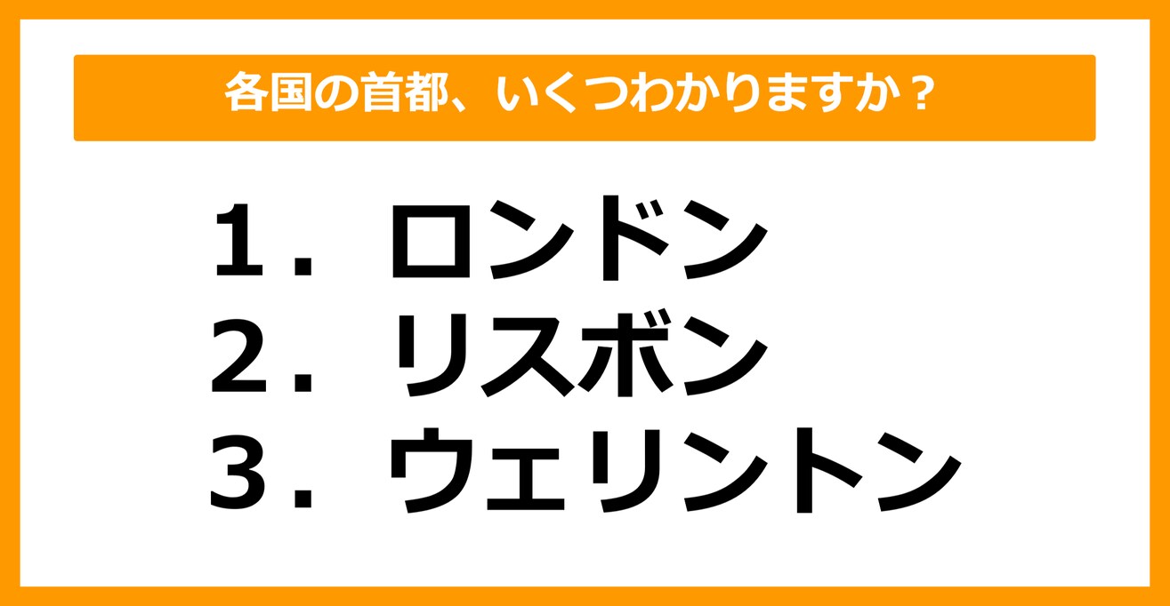 【世界地理】ロンドン、リスボン、ウェリントンの首都を持つ国はどこでしょう？（第32問）