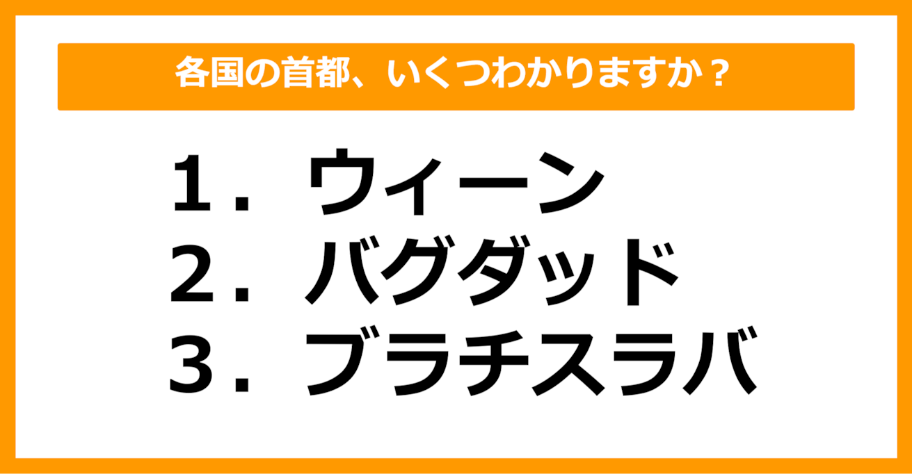 【世界地理】ウィーン、バグダッド、ブラチスラバの首都を持つ国はどこでしょう？（第40問）