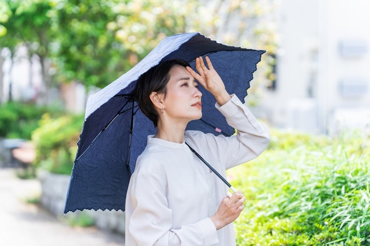 日本製 晴雨兼用 折りたたみ傘 1級遮光 2段折り 遮光率99.99％ 小宮商店 フリンジドットシェード (グレー)