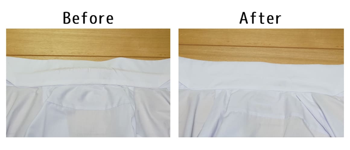 シャツの襟汚れをアタックZERO パーフェクトスティックで洗濯した対比画像