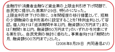 貸し金業等の上限金利引下げに関する金融庁の素案（自民党に提示したもの）
