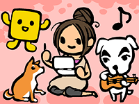 ゲームキャラクターに囲まれる女の子の図