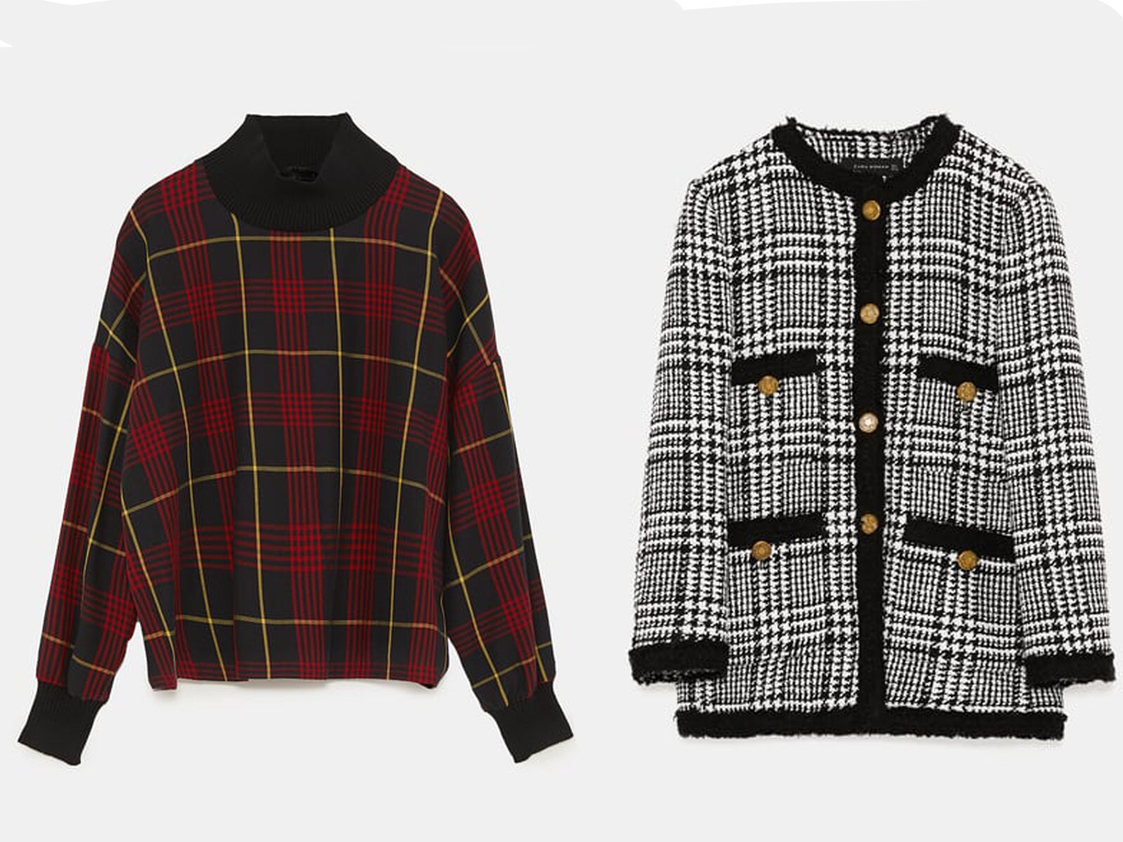 ZARA シャツジャケット パッチポケット チェック ツイード