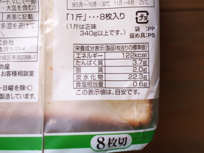 たんぱく質3.7g、脂質2.0g、炭水化物22.3g、食塩相当量0.6g