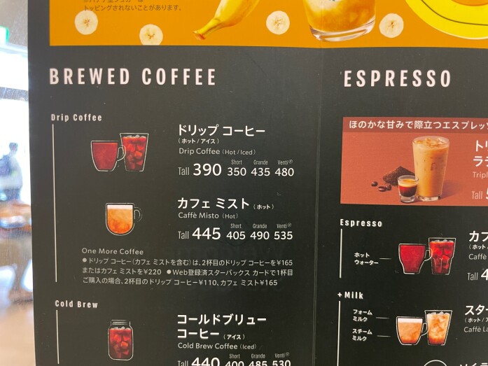 スタバのメニュー表には「ドリップ コーヒー」としか書かれていませんが、実は17種類以上あり