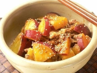 【炊飯器レシピ】さつま芋と豚肉の甘辛煮
