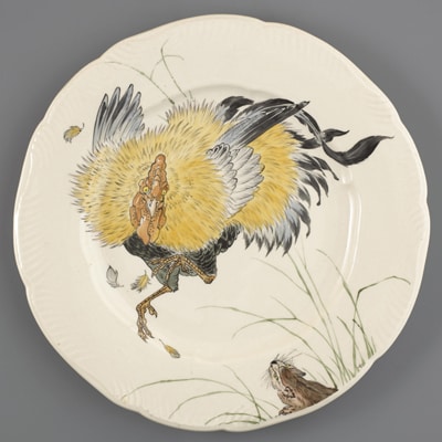 平皿 貂と雄鶏図
