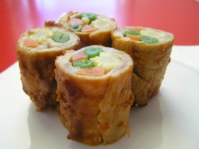 豚肉の野菜ロール　味噌ケチャップソース