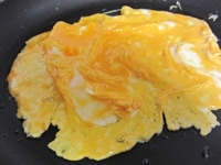 卵を溶いて、塩少々、牛乳を加え、混ぜます。<br />
フライパンに油をいれ、中火にかけます。フライパンが熱くなったら、卵を流しいれ、少しかたまってきたら、軽く混ぜ、すぐ火を止めます。<br />
&nbsp;