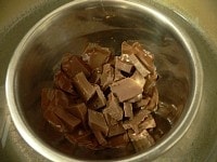板チョコを割って湯煎で溶かす