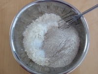 フランスパン専用粉、ライ麦粉、塩をボウルに入れ、よく混ぜる。