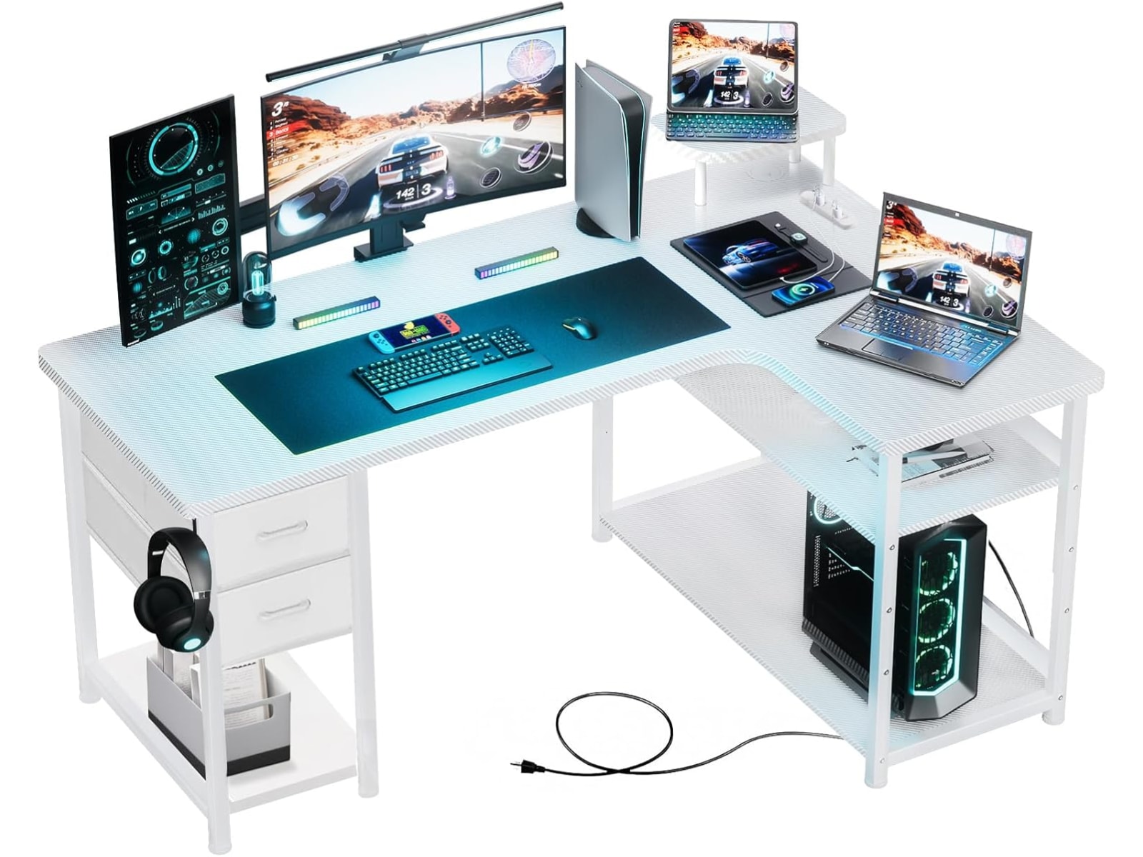 L字PCデスク】USB充電可 引き出し付き L字デスク 収納満載【ゲーミング】